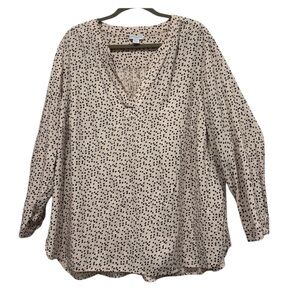 Carolina Belle Montreal Neck light pink and Black Dotted hearts blouse size 2X